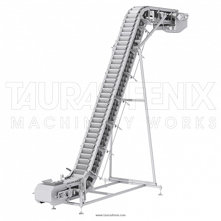 Feeding conveyor of bucket type, Z-shaped