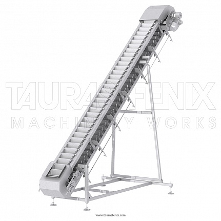 Feeding conveyor of bucket type, straight