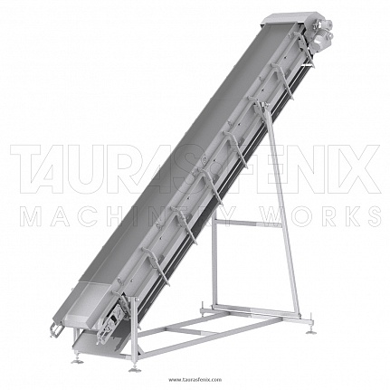 Feeding conveyor of belt type, straight